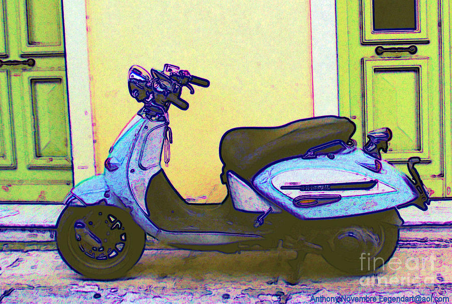 Scooter Digital Art -  Electric Blue Scooter by Anthony Novembre