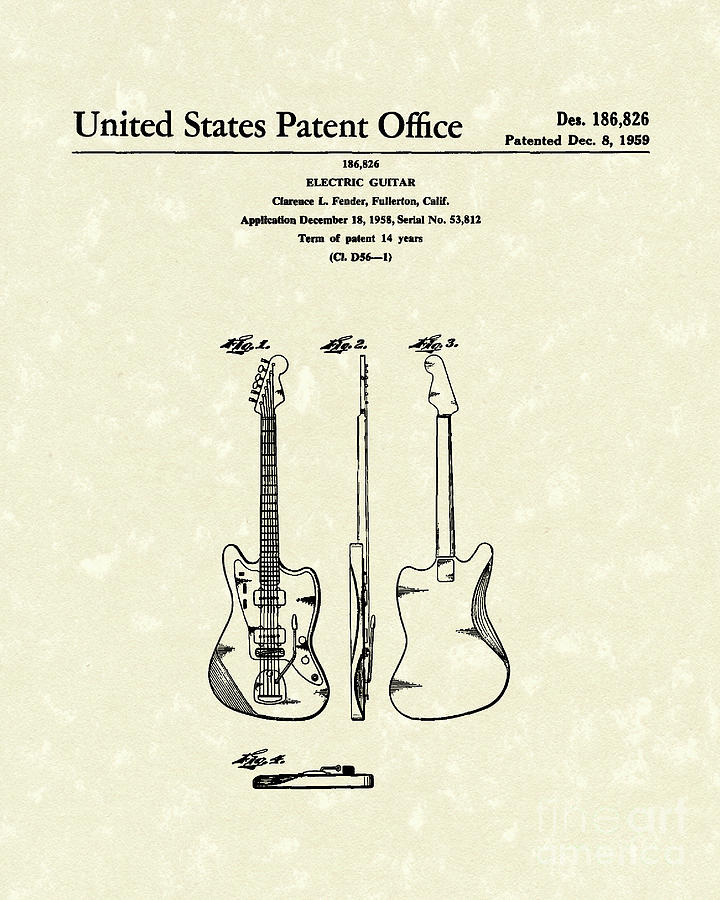 Fender Electric Guitar 1959 Patent Art by Prior Art Design