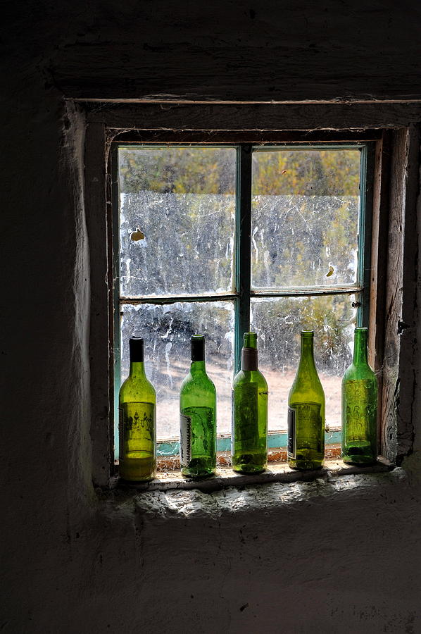  Green Bottles In Window Photograph by Ron Weathers