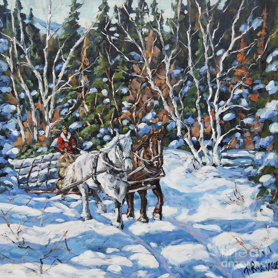  Horses Hauling wood in winter by Prankearts Painting by Richard T Pranke