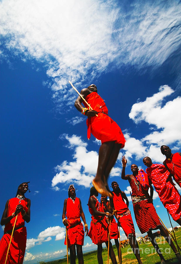  Masai warriors dancing traditional jumps Photograph by Anna Om