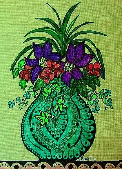 Still Life Drawing -  Purple Clematis  by Gerri Rowan