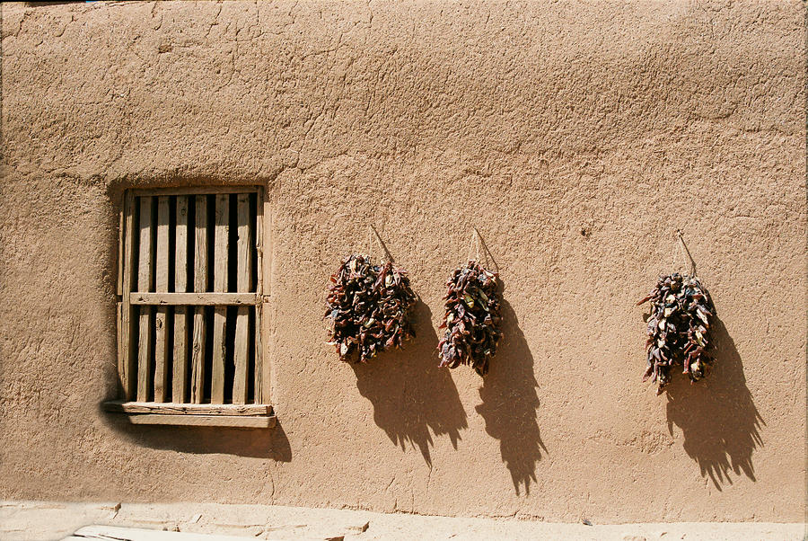  Ristras On Adobe Wall Photograph by Ron Weathers