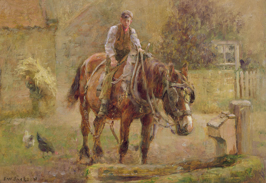 Horse Painting -  The Drinking Trough  by Frederick William Jackson