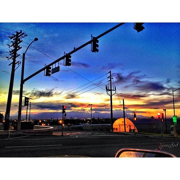 Sunset Photograph - @ traffic light? Why Not Get A Shot by Joel R