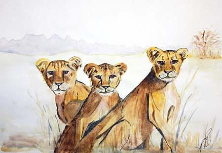 Wildlife Painting -  Triple the trouble . by Paula Steffensen