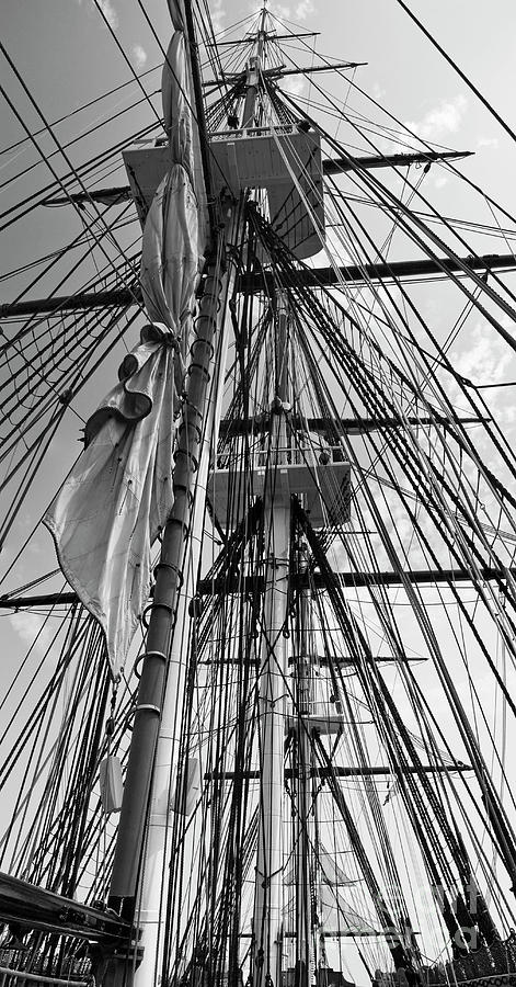 USS Constitution masts BW Photograph by Tim Mulina