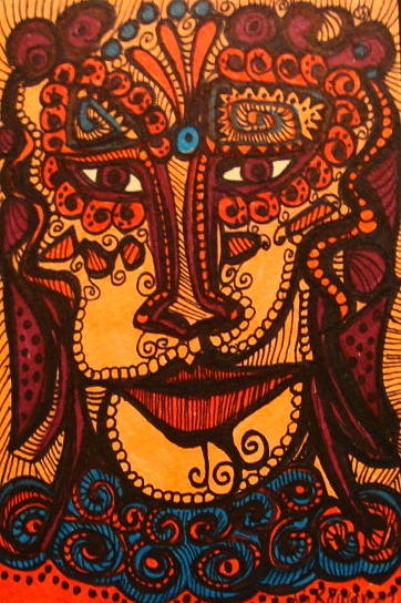 Mayan Drawing -  Warrior by Gerri Rowan