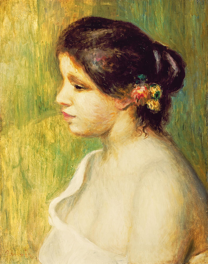 Pierre Auguste Renoir Painting -  Young Woman with Flowers at her Ear by Pierre Auguste Renoir
