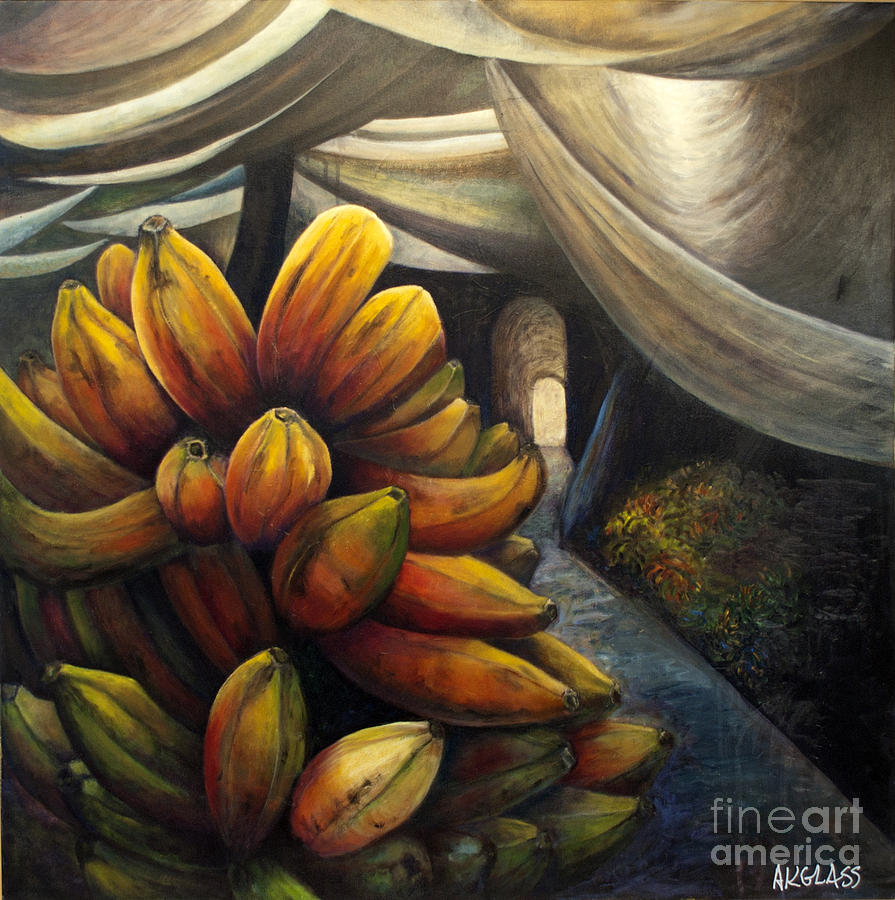 01002 Banana Market Painting by AnneKarin Glass