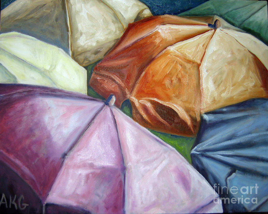 01132 Beach Umbrellas Painting by AnneKarin Glass