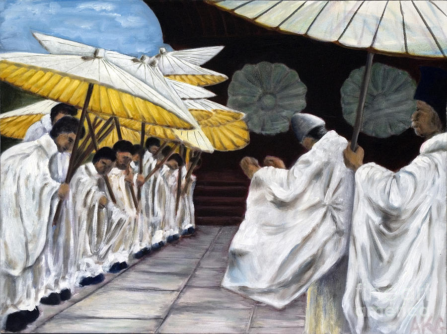 01148 Cermonial Umbrellas Painting by AnneKarin Glass