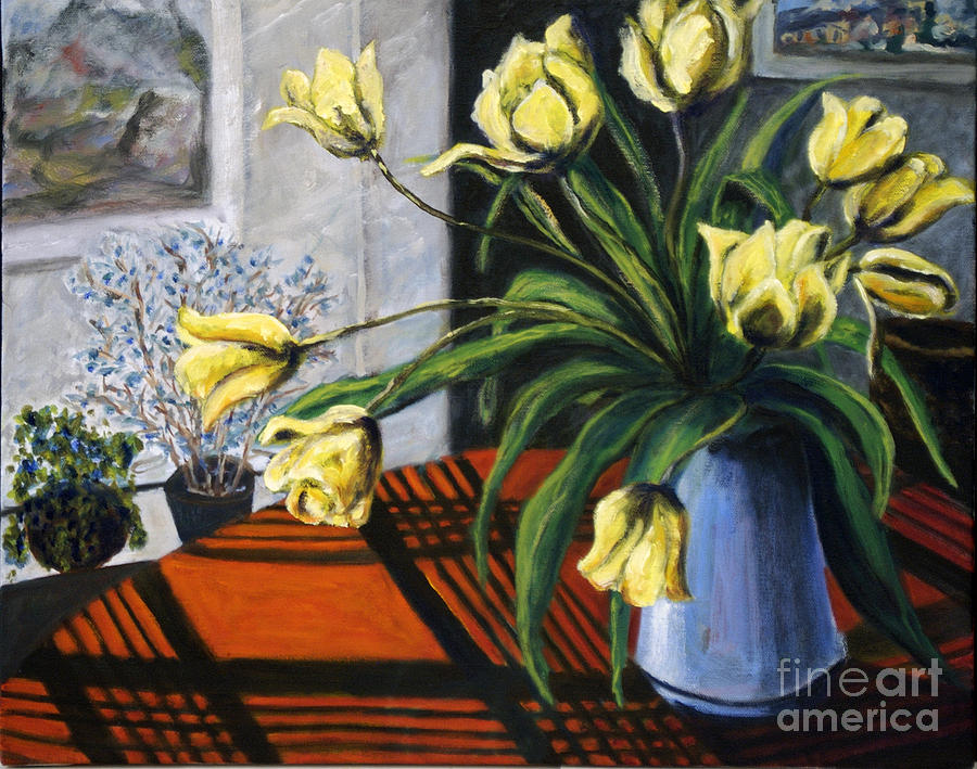 01218 Yellow Tulips Painting by AnneKarin Glass
