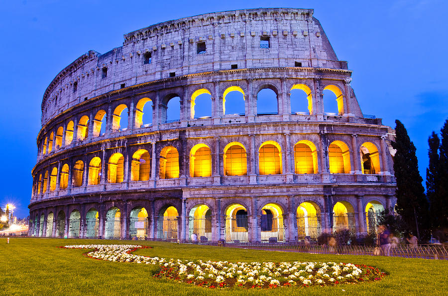 Architecture Photograph -  Colosseum at night Rome Italy #1 by Assawin Chomjit