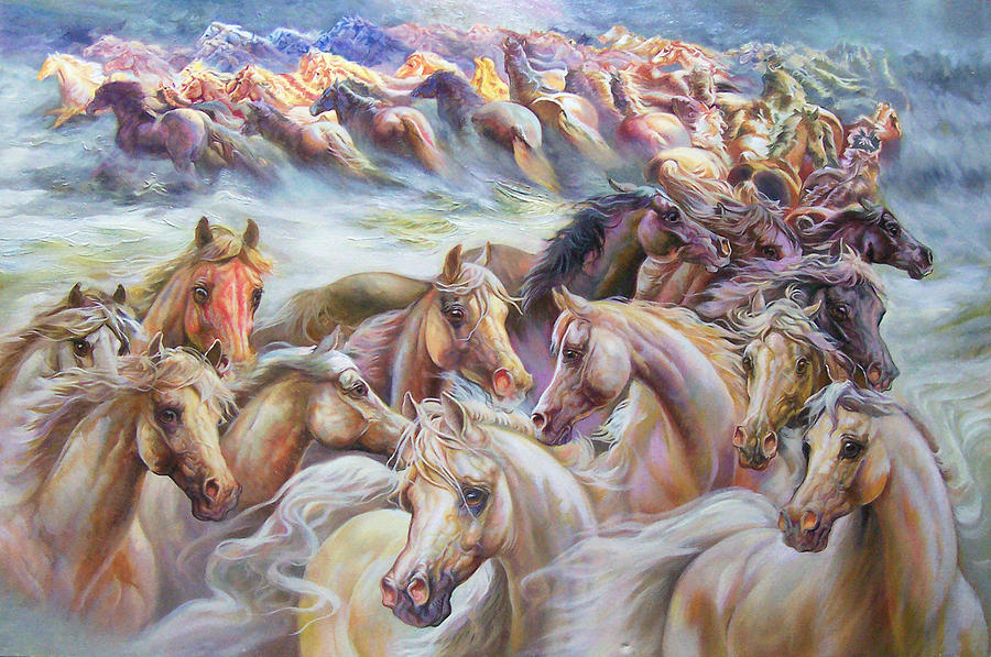 100 Horses Painting by Harry Torres