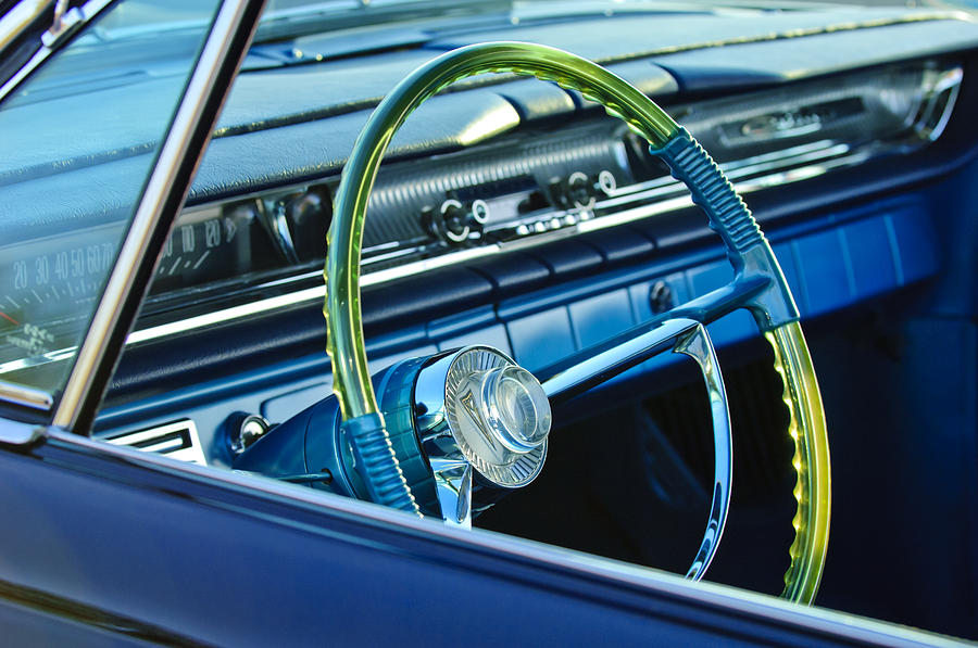 1961 Pontiac Catalina Steering Wheel Photograph by Jill Reger