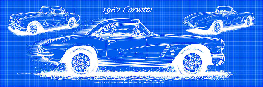 1962 Corvette Blueprint Digital Art by K Scott Teeters