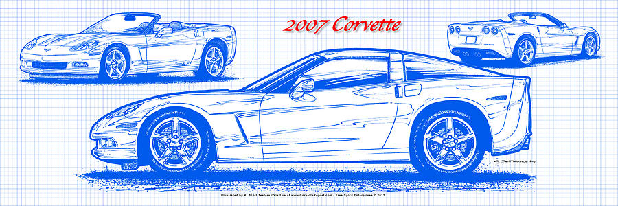 2007 Corvette Blueprint Series #1 Digital Art by K Scott Teeters