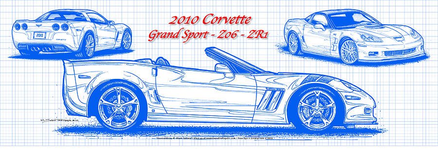 2010 Corvette Grand Sport - Z06 - ZR1 Blueprint #1 Digital Art by K Scott Teeters