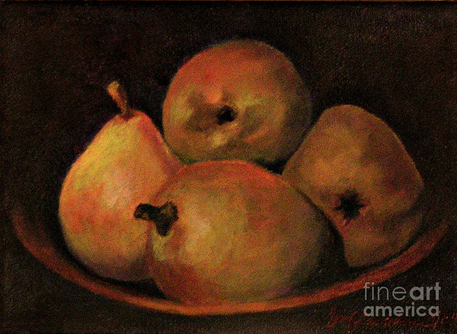 Still Life Painting - 4 Pears by Susan M Fleischer