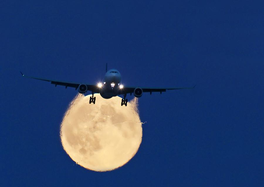 Transportation Photograph - Airbus 330 Passing In Front Of The Moon #1 by David Nunuk