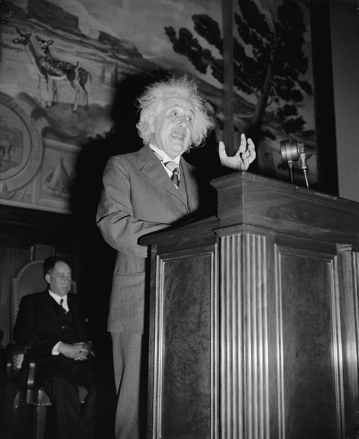Portrait Photograph - Albert Einstein 1879-1955, Speaking #1 by Everett