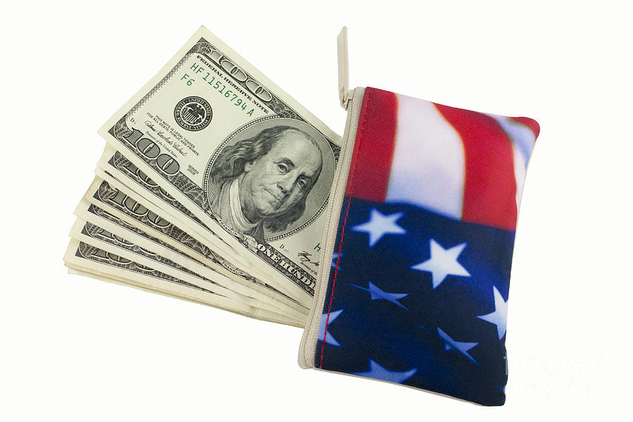 Fourth Of July Photograph - American Flag Wallet with 100 dollar bills #1 by Blink Images