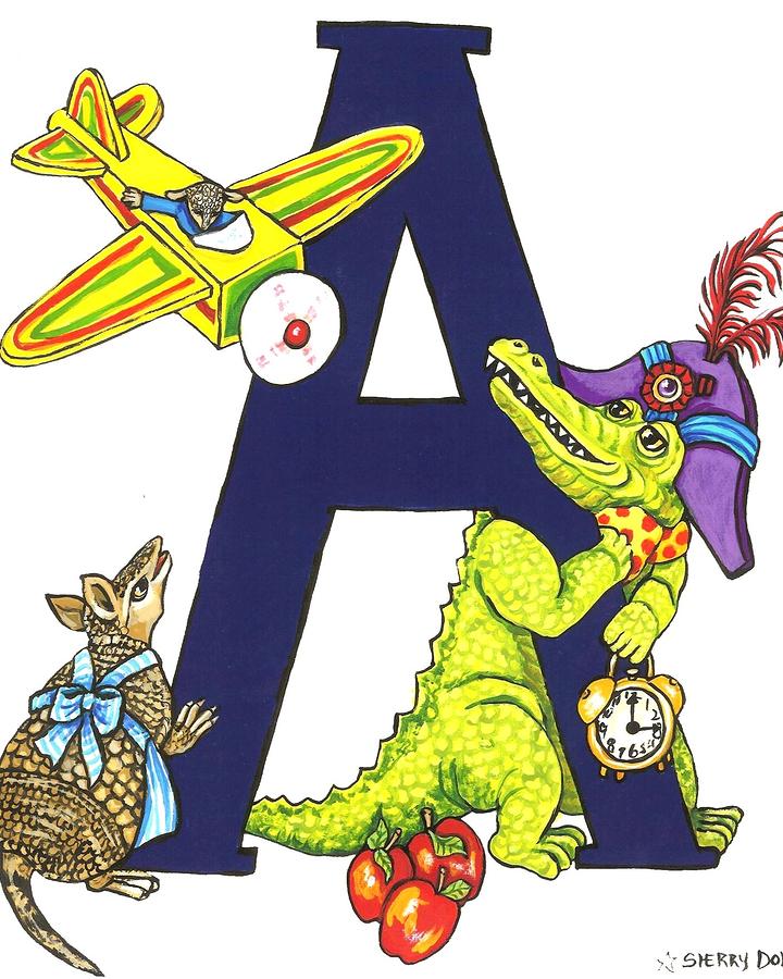 Animal Alphabet A-3 Painting by Sherry Dole