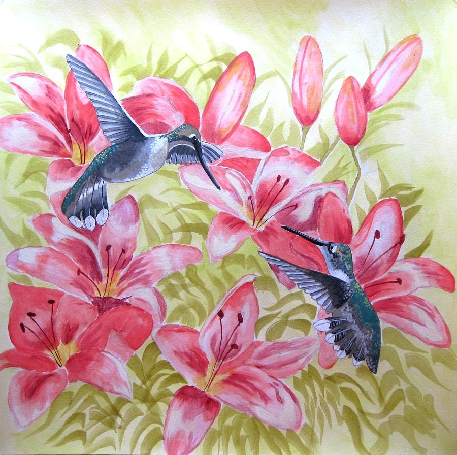 Hummingbirds Painting - At Play by Jennifer Donald Hummingbirds Painting - At Play by Jennifer Donald