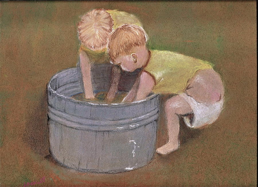 Children Play Pastel - Back Yard Pool #1 by  David Willingham