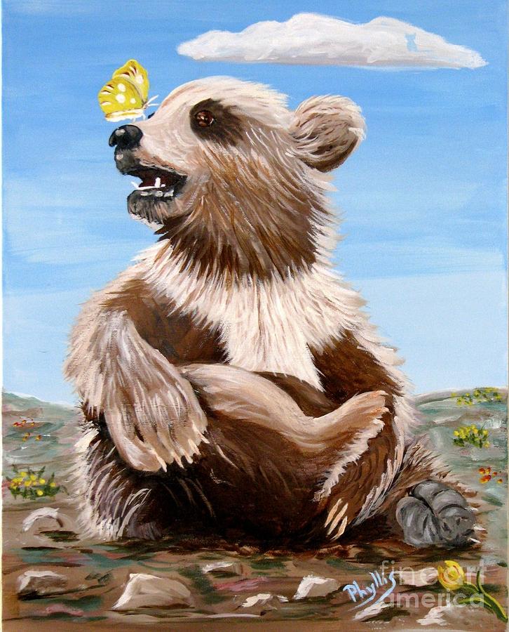 Ben Bear and Butterfly Painting by Phyllis Kaltenbach