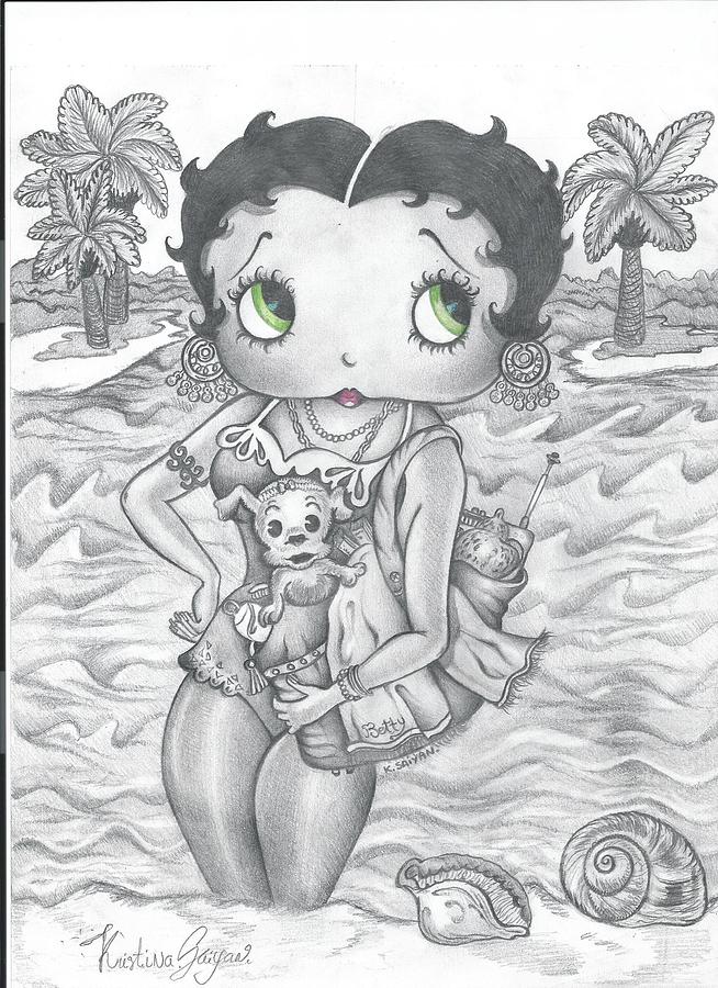 Beach Drawing - Betty Boop #1 by Kristina Saiyan