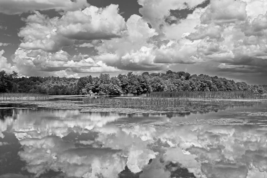 Nature Photograph - Black And White Storm Clouds Cobbossee Lake Maine Fine Art Print #1 by Keith Webber Jr