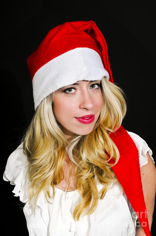Blonde Woman With Santa Hat Photograph By Ilan Rosen