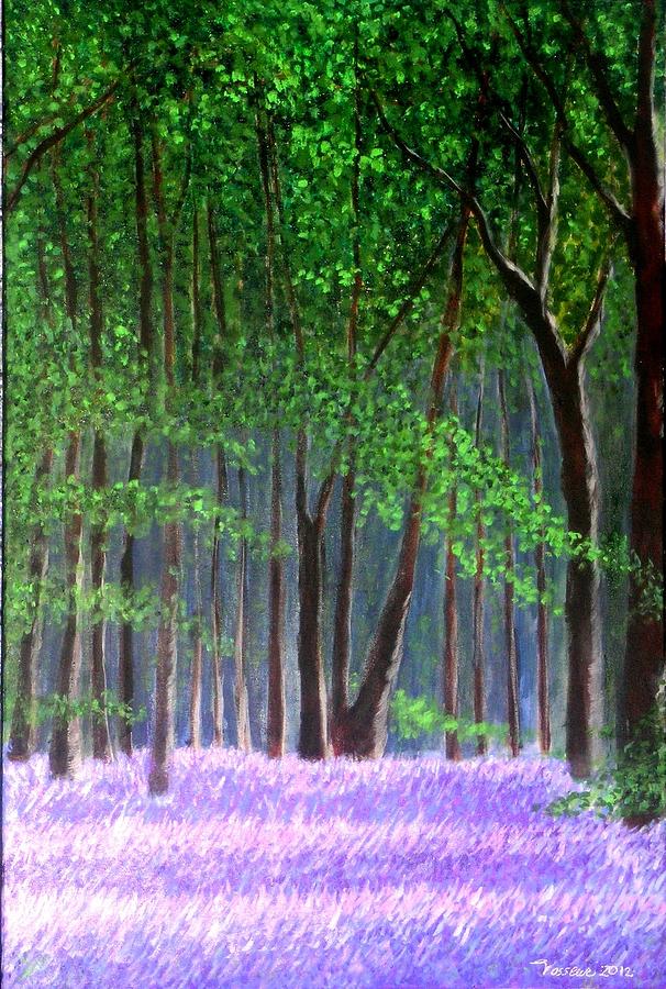 Bluebells forest #1 Painting by Marie-Line Vasseur