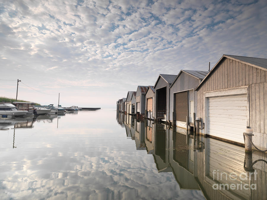Boat Houses at Lake Erie #1 Photograph by Maxim Images Exquisite Prints