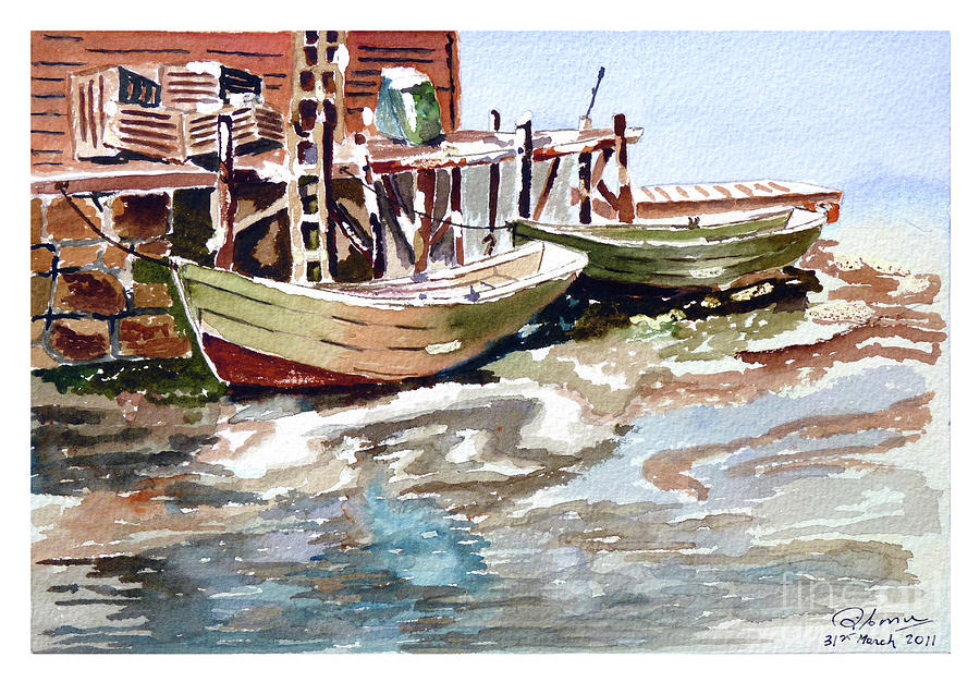 Boats At The Pier Painting by Godwin Cassar