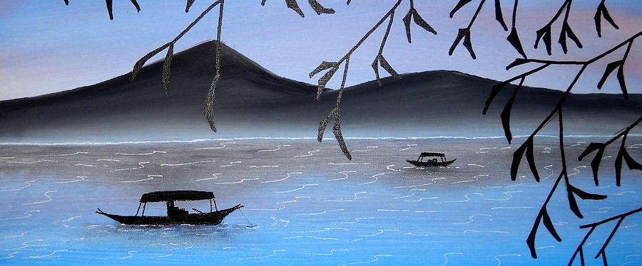 Boats on Lake #1 Painting by Edwin Alverio