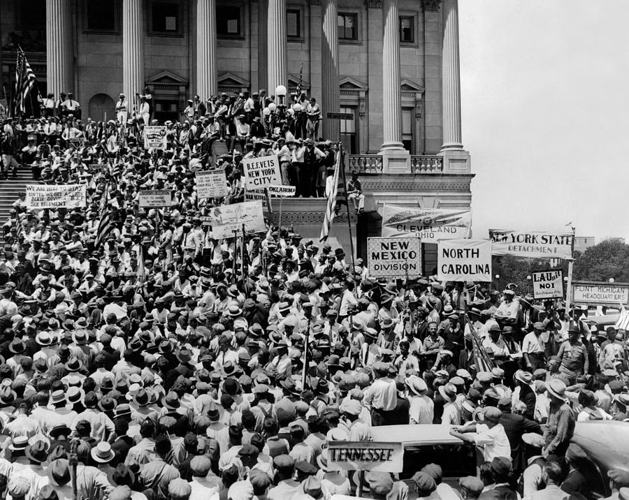 Sign Photograph - Bonus Army Protesting On The Steps #1 by Everett