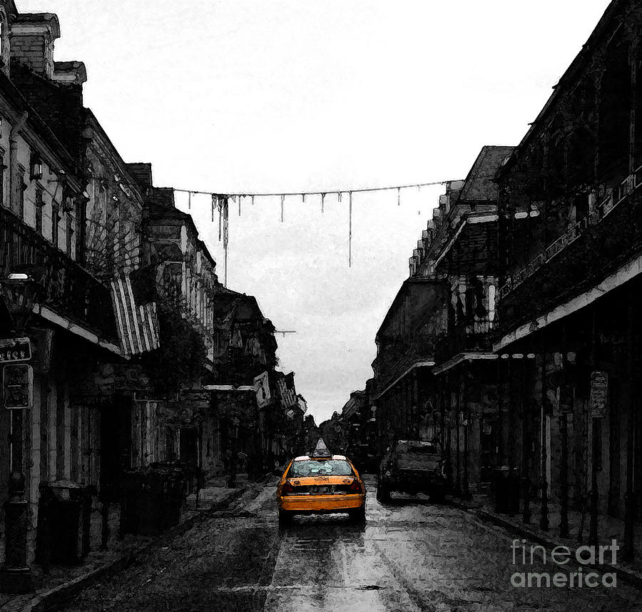 Bourbon Street Taxi French Quarter New Orleans Color Splash Black and White Fresco Digital Art #2 Digital Art by Shawn OBrien