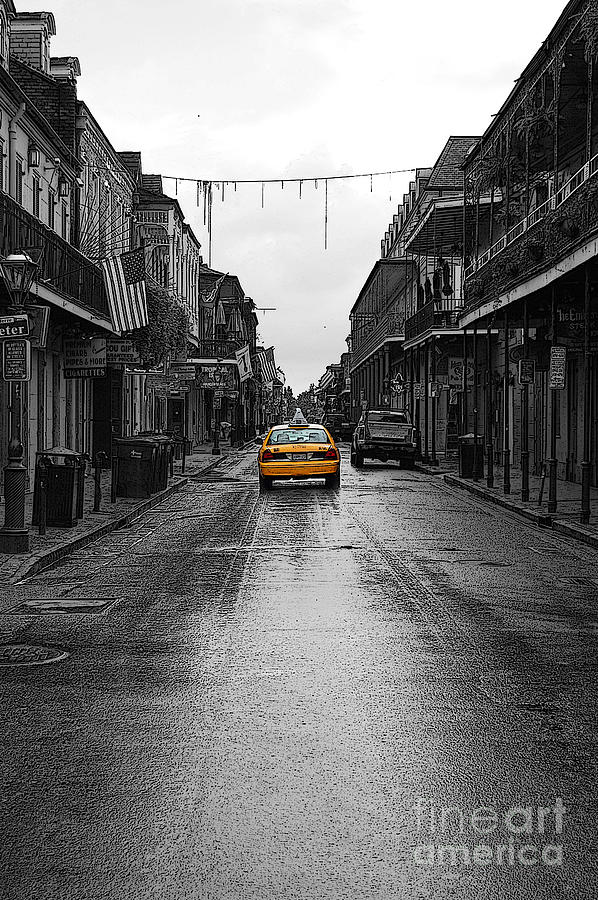 Bourbon Street Taxi French Quarter New Orleans Color Splash Black and White Poster Edges Digital Art #1 Digital Art by Shawn OBrien