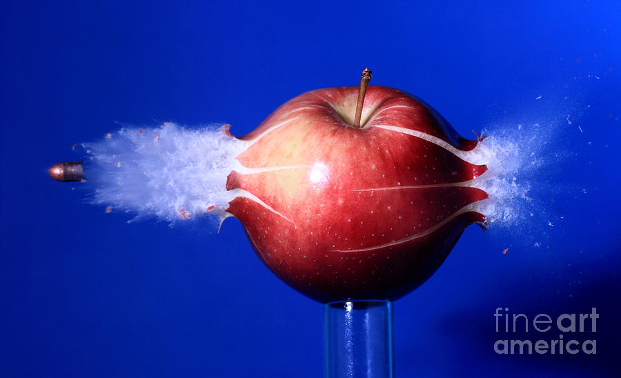 Apple Photograph - Bullet Hitting An Apple #1 by Ted Kinsman