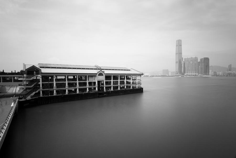 Black And White Photograph - bw Hong Kong harbour view #1 by Kam Chuen Dung