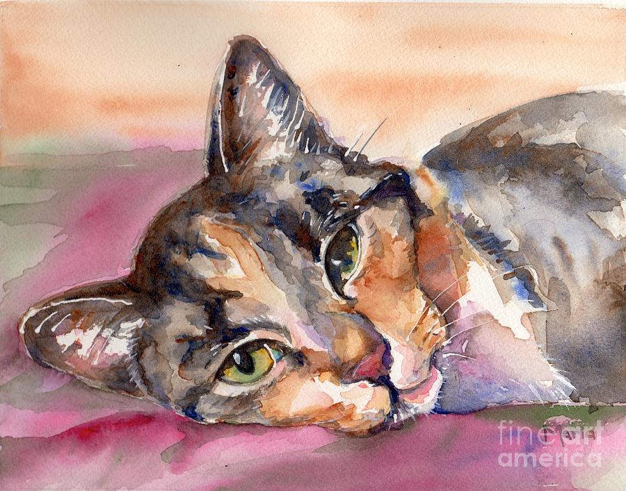 Calico Kitty Painting by Maria Reichert