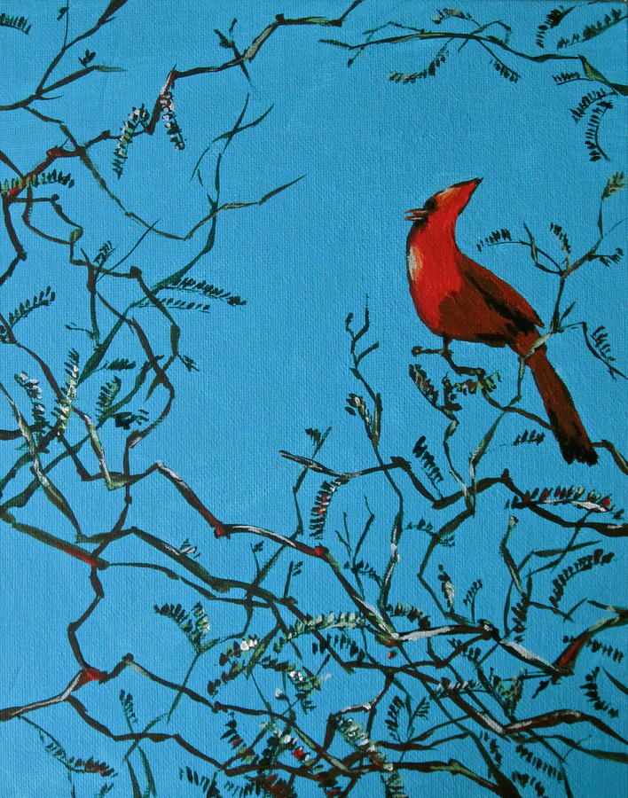 Cardinal #1 Painting by Sandy Tracey