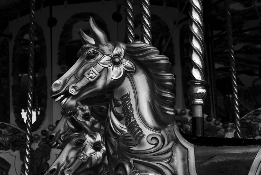 Carousel Horses Mono #2 Photograph by Steve Purnell