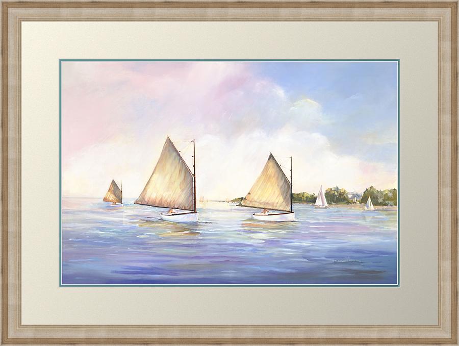 Sunset Painting - Cat Boats at Play #1 by P Anthony Visco
