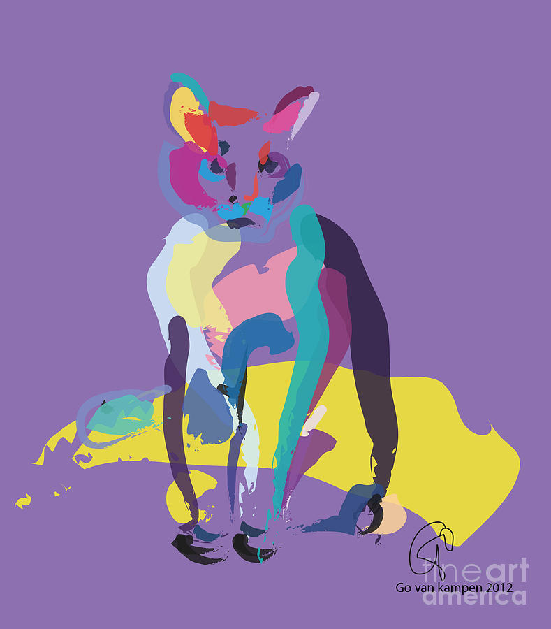 Cat In Colour Painting by Go Van Kampen