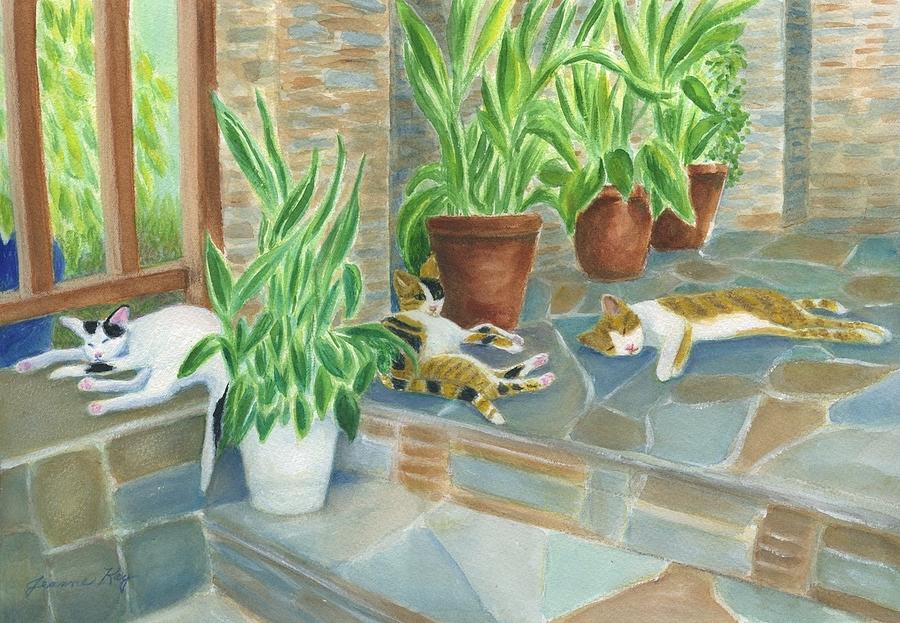 Cat Nap Time  #1 Painting by Jeanne Juhos