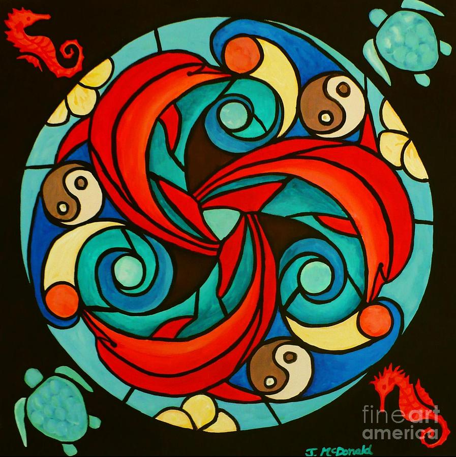 Celtic Dolphin Mandala Painting by Janet McDonald